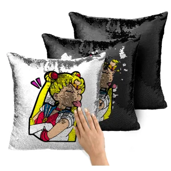 Sailor Moon, Μαξιλάρι καναπέ Μαγικό Μαύρο με πούλιες 40x40cm περιέχεται το γέμισμα
