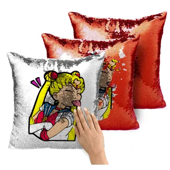 Sailor Moon, Μαξιλάρι καναπέ Μαγικό Κόκκινο με πούλιες 40x40cm περιέχεται το γέμισμα