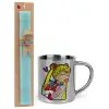 Easter Set, metallic thermal cup (300ml) & aromatic flat Easter candle (30cm) (TURQUOISE)