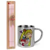 Easter Set, metallic thermal cup (300ml) & aromatic flat Easter candle (30cm) (PINK)