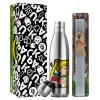 Easter Set, metallic stainless thermos flask (500ml) & scented flat Easter candle (30cm) (GRAY)
