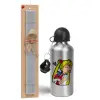 Easter Set, metallic silver aluminum water bottle (500ml) & aromatic flat Easter candle (30cm) (GRAY)