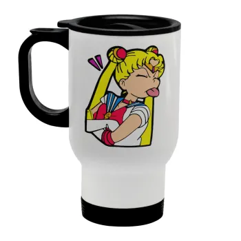 Sailor Moon, Stainless steel travel mug with lid, double wall white 450ml