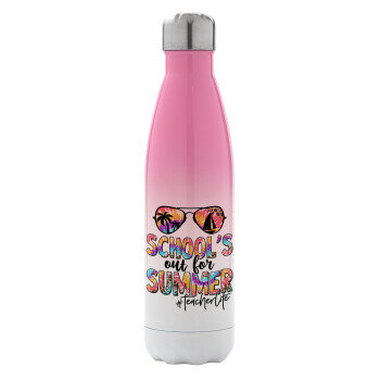 School's Out For Summer Teacher Life, Metal mug thermos Pink/White (Stainless steel), double wall, 500ml