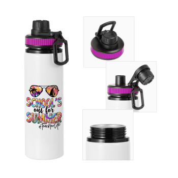 School's Out For Summer Teacher Life, Metallic water bottle with safety lid, 850ml aluminum