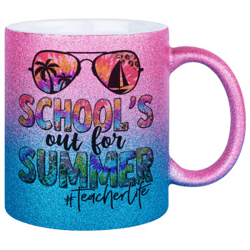 School's Out For Summer Teacher Life, Κούπα Χρυσή/Μπλε Glitter, κεραμική, 330ml