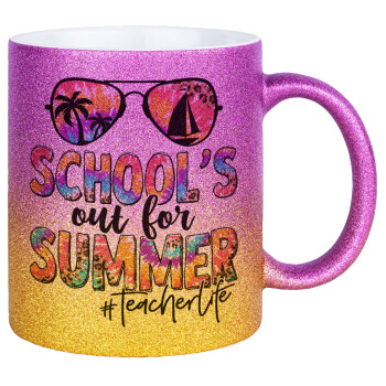 School's Out For Summer Teacher Life, Κούπα Χρυσή/Ροζ Glitter, κεραμική, 330ml