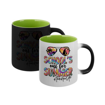 School's Out For Summer Teacher Life, Κούπα Μαγική εσωτερικό πράσινο, κεραμική 330ml που αλλάζει χρώμα με το ζεστό ρόφημα