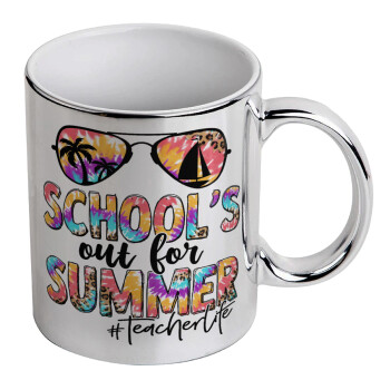 School's Out For Summer Teacher Life, Κούπα κεραμική, ασημένια καθρέπτης, 330ml