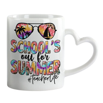School's Out For Summer Teacher Life, Κούπα καρδιά χερούλι λευκή, κεραμική, 330ml