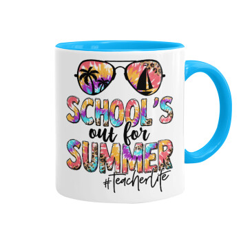 School's Out For Summer Teacher Life, Κούπα χρωματιστή γαλάζια, κεραμική, 330ml