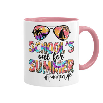 School's Out For Summer Teacher Life, Κούπα χρωματιστή ροζ, κεραμική, 330ml