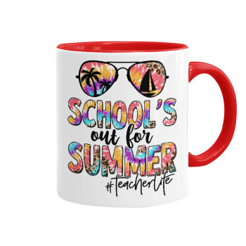 School's Out For Summer Teacher Life, Κούπα χρωματιστή κόκκινη, κεραμική, 330ml