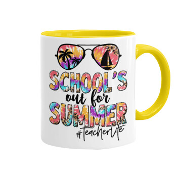 School's Out For Summer Teacher Life, Κούπα χρωματιστή κίτρινη, κεραμική, 330ml