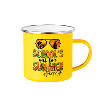 School's Out For Summer Teacher Life, Κούπα Μεταλλική εμαγιέ Κίτρινη 360ml