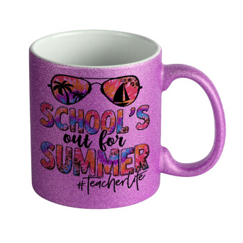 School's Out For Summer Teacher Life, Κούπα Μωβ Glitter που γυαλίζει, κεραμική, 330ml