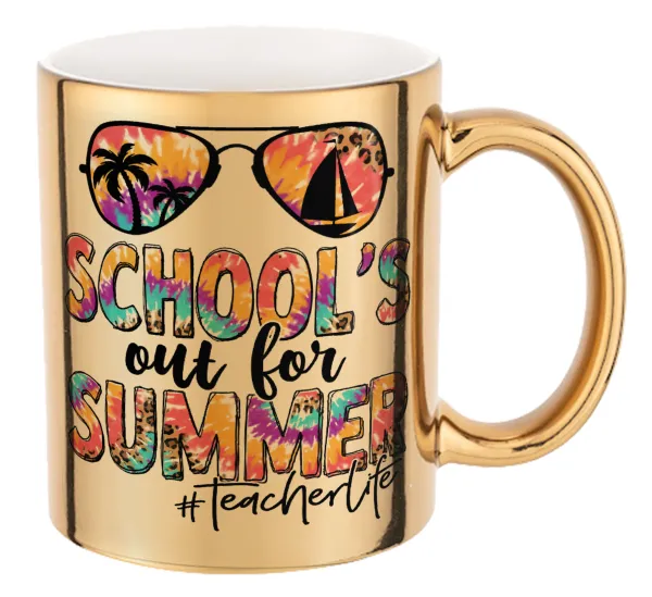 School's Out For Summer Teacher Life — Κούπα κεραμική, χρυσή καθρέπτης, 330ml