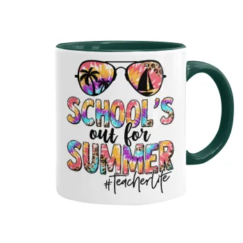 School's Out For Summer Teacher Life, Κούπα χρωματιστή πράσινη, κεραμική, 330ml