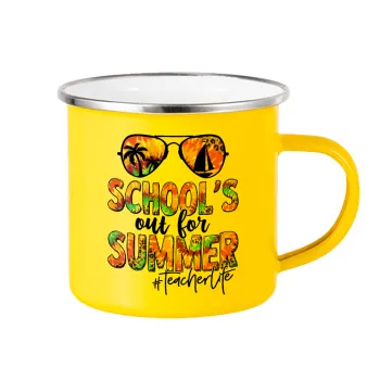 School's Out For Summer Teacher Life, Κούπα Μεταλλική εμαγιέ Κίτρινη 360ml