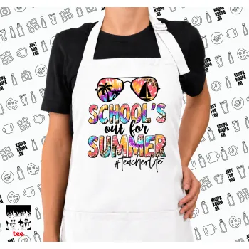 School's Out For Summer Teacher Life, Ποδιά μακριά Σεφ ολόσωμη με τσέπες white (ΕΝΗΛΙΚΩΝ)