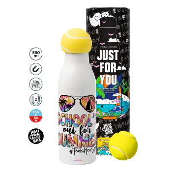 School's Out For Summer Teacher Life, Tennis ball Metal mug thermos White, double wall, 550ml