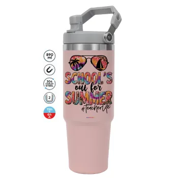 School's Out For Summer Teacher Life, Pink color, 890ml (30oz) stainless Steel Tumbler with Handle
