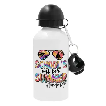 School's Out For Summer Teacher Life, Metal water bottle, White, aluminum 500ml