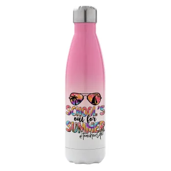 School's Out For Summer Teacher Life, Metal mug thermos Pink/White (Stainless steel), double wall, 500ml
