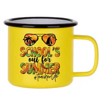School's Out For Summer Teacher Life, Κούπα Μεταλλική εμαγιέ ΜΑΤ Κίτρινη 360ml