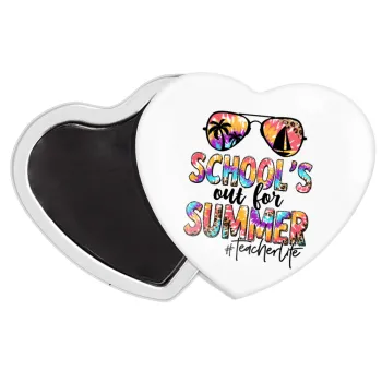 School's Out For Summer Teacher Life, Μαγνητάκι καρδιά (57x52mm)