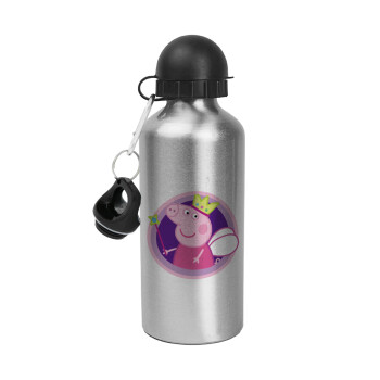 Peppa pig Queen, Metallic water jug, Silver, aluminum 500ml