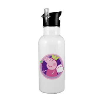 Peppa pig Queen, White water bottle with straw, stainless steel 600ml