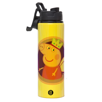 Peppa pig Queen, Metallic water bottle with safety lid, 850ml aluminum