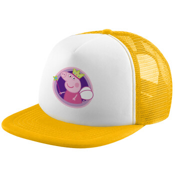 Peppa pig Queen, Καπέλο παιδικό Soft Trucker με Δίχτυ Κίτρινο/White 