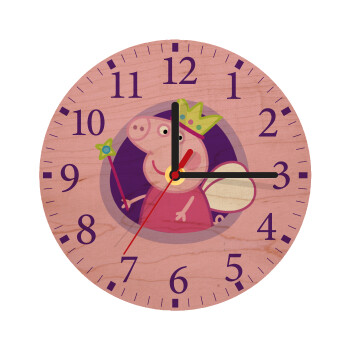 Peppa pig Queen, Ρολόι τοίχου ξύλινο plywood (20cm)