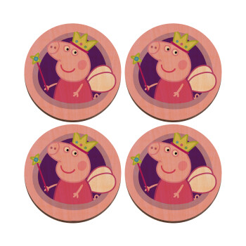 Peppa pig Queen, ΣΕΤ x4 Σουβέρ ξύλινα στρογγυλά plywood (9cm)