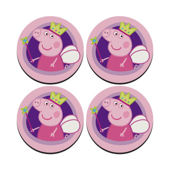 Peppa pig Queen, SET of 4 round wooden coasters (9cm)