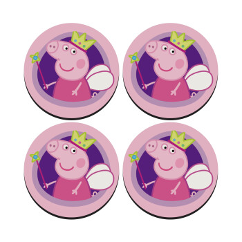 Peppa pig Queen, ΣΕΤ 4 Σουβέρ ξύλινα στρογγυλά (9cm)