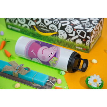 Peppa pig Queen, Πασχαλινή Λαμπάδα με Travel Tumbler θερμό με διπλό καπάκι (600ml, BPA free) & κερί αρωματικό πλακέ (30cm) (ΤΙΡΚΟΥΑΖ)
