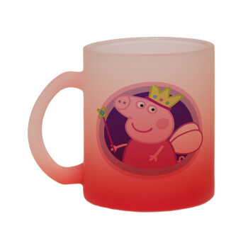 Peppa pig Queen, Κούπα γυάλινη δίχρωμη με βάση το κόκκινο ματ, 330ml