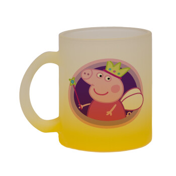 Peppa pig Queen, Κούπα γυάλινη δίχρωμη με βάση το κίτρινο ματ, 330ml