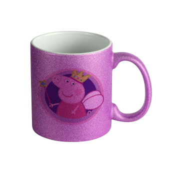 Peppa pig Queen, Κούπα Μωβ Glitter που γυαλίζει, κεραμική, 330ml