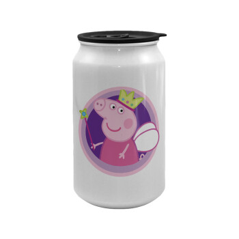 Peppa pig Queen, Κούπα ταξιδιού μεταλλική με καπάκι (tin-can) 500ml