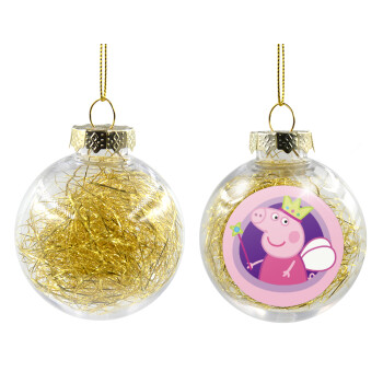 Peppa pig Queen, Χριστουγεννιάτικη μπάλα δένδρου διάφανη με χρυσό γέμισμα 8cm