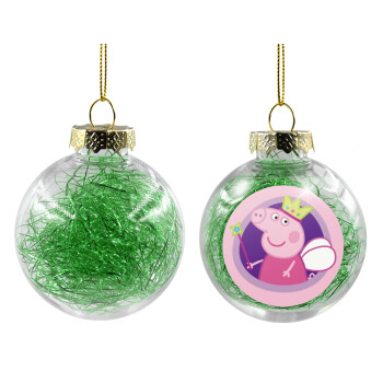 Peppa pig Queen, Χριστουγεννιάτικη μπάλα δένδρου διάφανη με πράσινο γέμισμα 8cm