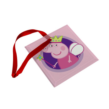 Peppa pig Queen, Στολίδι Χριστουγεννιάτικο στολίδι γυάλινο τετράγωνο 9x9cm