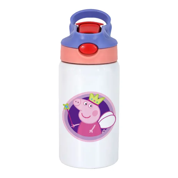 Peppa pig Queen — Παιδικό παγούρι θερμό, ανοξείδωτο, με καλαμάκι ασφαλείας, ροζ/μωβ (350ml)