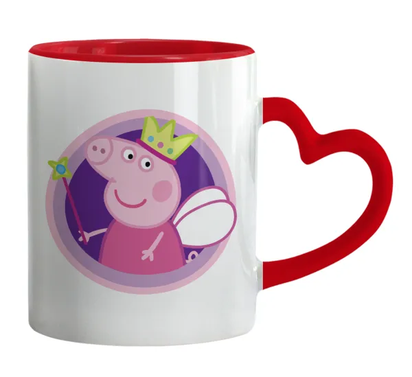 Peppa pig Queen — Κούπα καρδιά χερούλι κόκκινη, κεραμική, 330ml