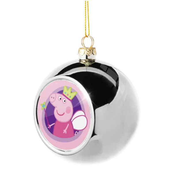 Peppa pig Queen — Στολίδι Χριστουγεννιάτικη μπάλα δένδρου Ασημένια 8cm
