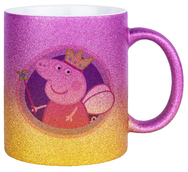 Peppa pig Queen — Κούπα Χρυσή/Ροζ Glitter, κεραμική, 330ml